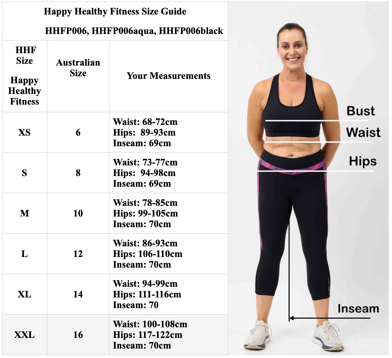 Legging size and measurement guide
